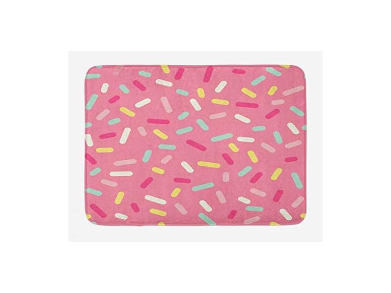 Ambesonne Pink and White Bath Mat, Abstract - Image 1