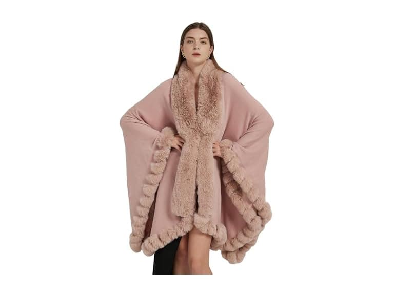 Tngan Women (OS) Faux Fox Fur Trim Cardigan Cape - Image 1