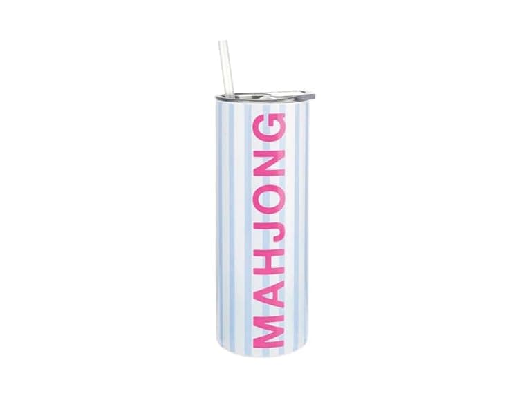 Skinny Travel Tumblers 16-Ounce, Blue White Mahjong - Image 1
