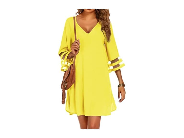 Ekouaer Women Beach Coverups Mesh Sleeve Ups Dress - Image 1