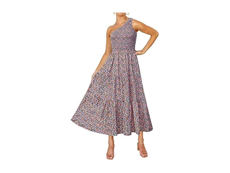 Zesica Women (S) Summer One Shoulder Midi Dresses - Image 1