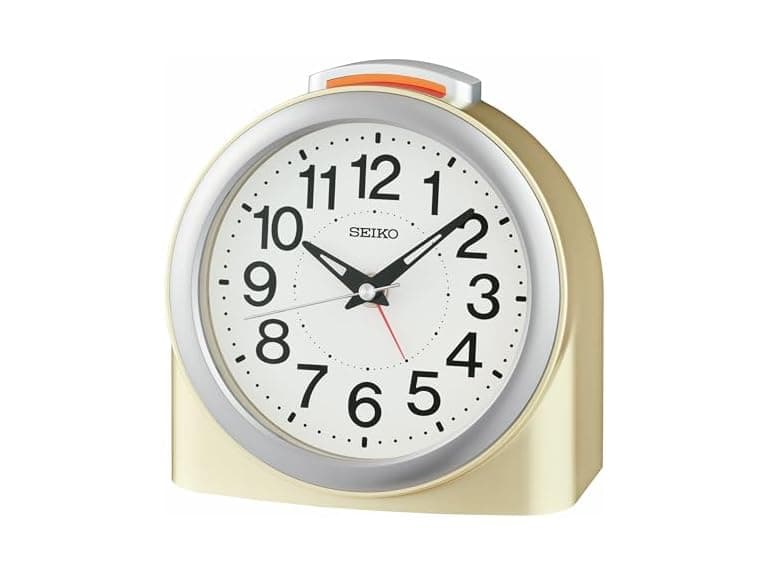 SEIKO Non Ticking Bedroom Alarm Clock, Gold - Image 1