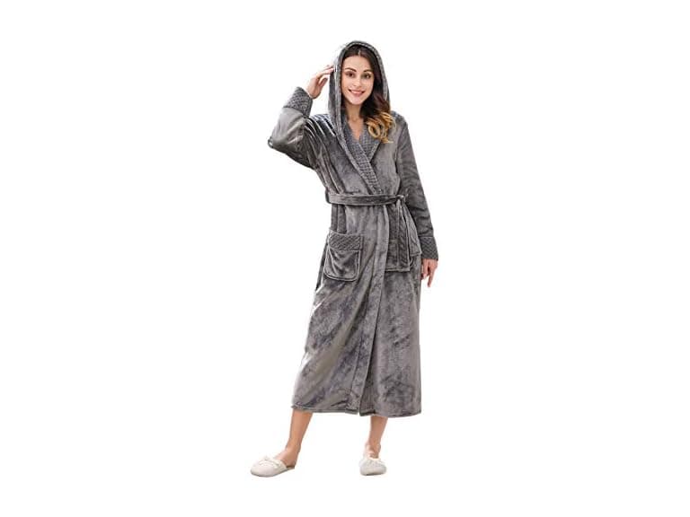 Richie House Women (L) Long Hooded Robe Fleece - Image 1
