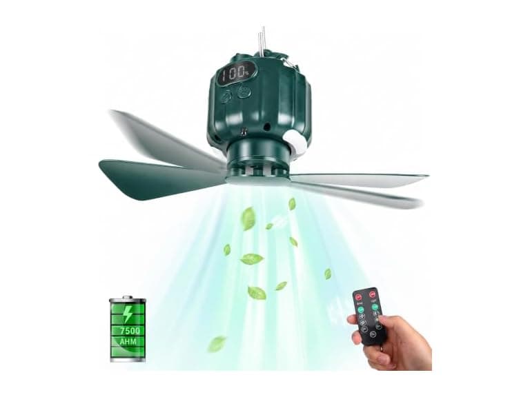 DUKUSEEK Camping Tent Ceiling Fan w/Light - Image 1