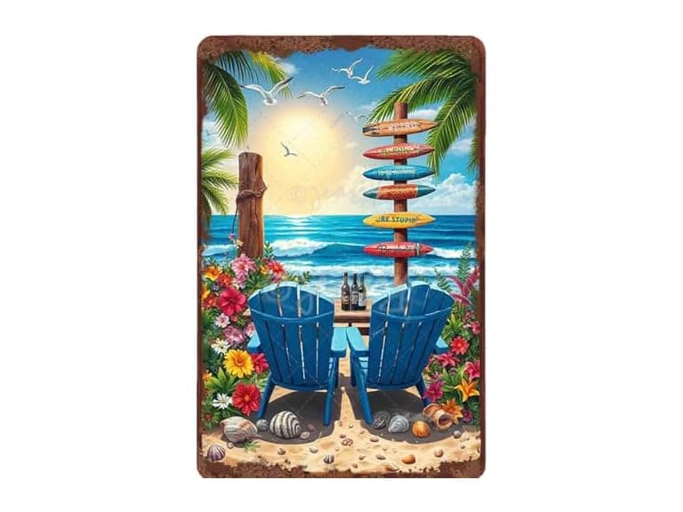 CHEMODTX Vintage Metal Sign Beach Surfing Boards - Image 1