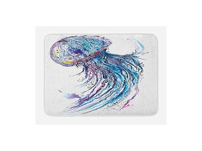 Ambesonne Jellyfish Bath Mat, Aqua Clr Art - Image 1