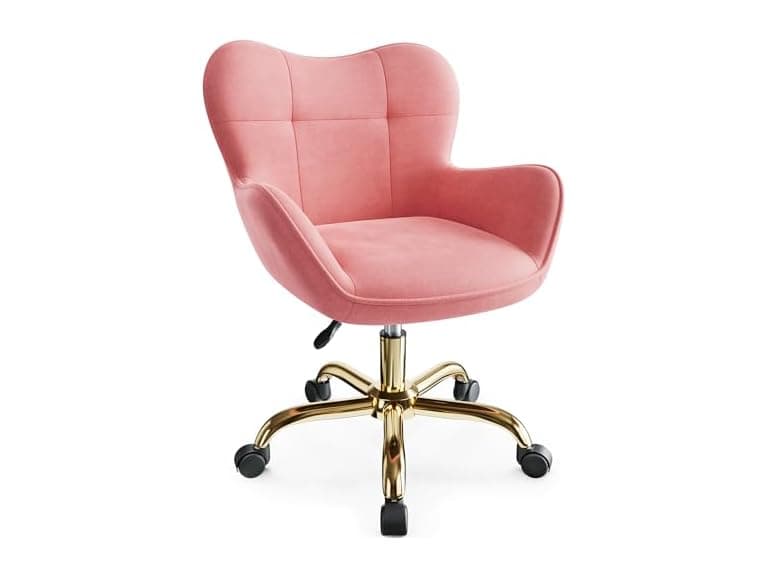 BestEra Vanity Chair with Wheels, Cute Desk Chairs Adjustable Height for Bedroom, Modern Makeup Chair with Back(Pink) (Open Box) - Image 1