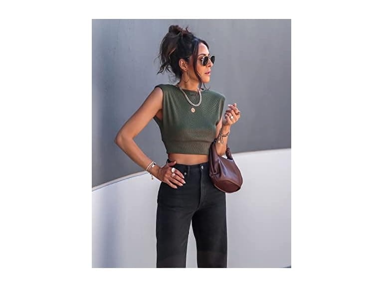 The Drop Rifle Green Padded Shoulder Crop Top (L) - Image 1