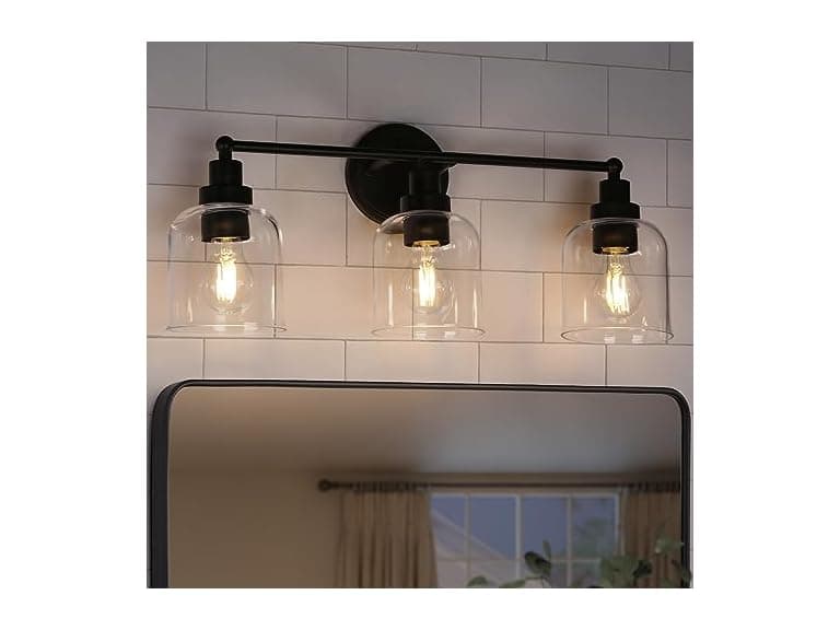 GEPOW Bathroom Wall Light Fixtures, 3-Light Black - Image 1