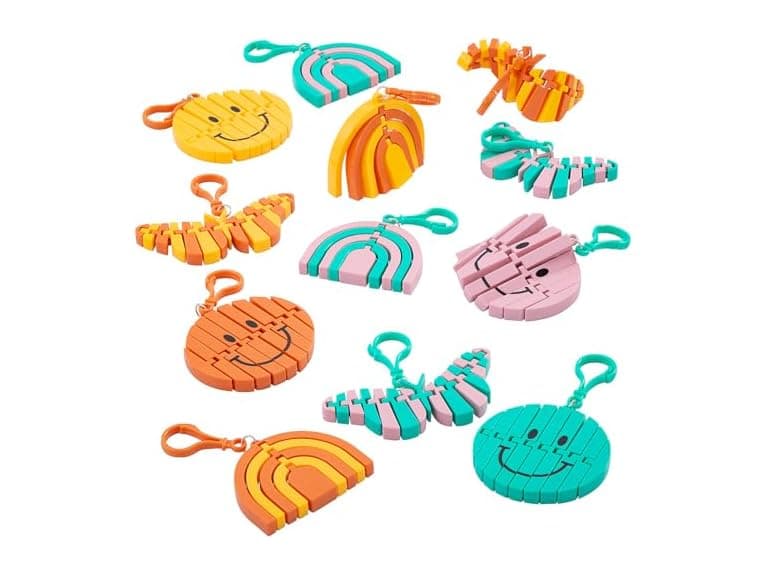 Fun Express Happy Assorted Fidget Toy Backpack Clips, 12 Pieces - Image 1