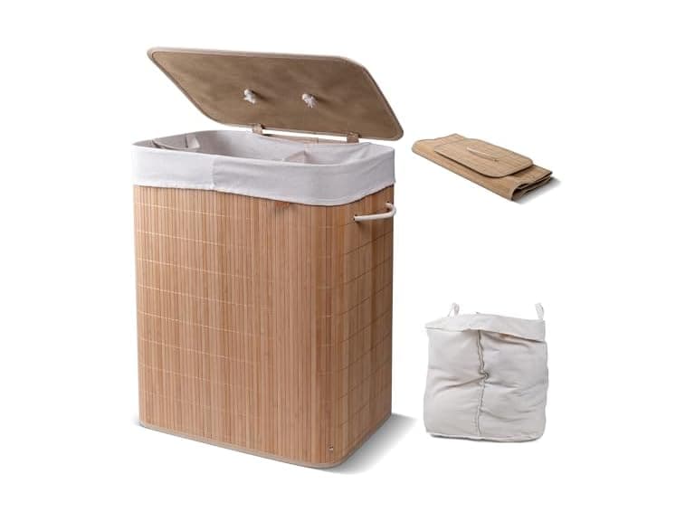 CleverMade Bamboo Laundry Hamper Double with Lid, 103L - Image 1