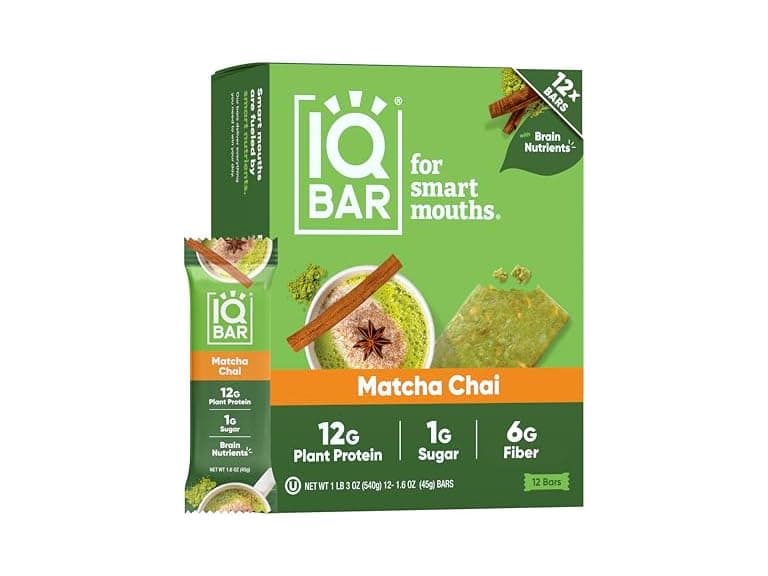 24CT IQBAR Clean Plant Protein Bars - Matcha Chai - Image 1