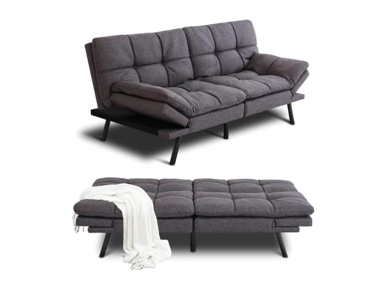 Opoiar Futon Sofa Bed, Memory Foam, Grey - Image 1