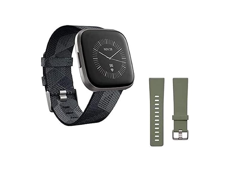 Fitbit Versa 2 Special Edition Health and Fitness Smartwatch with Heart Rate, Music, Alexa Built-In, Sleep and Swim Tracking, Smoke Woven/Mist Grey, One Size (S and L Bands Included) (Open Box) - Image 1