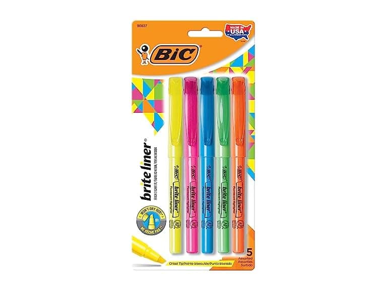 BIC Brite Liner Highlighters, Chisel Tip, 5-C - Image 1