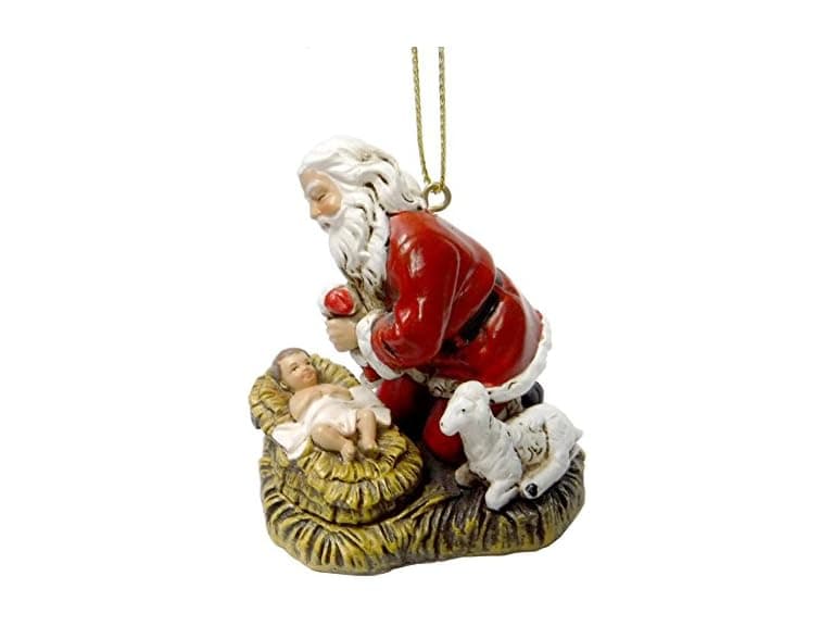 Roman 2.5" Kneeling Santa with Baby Ornaments - Image 1