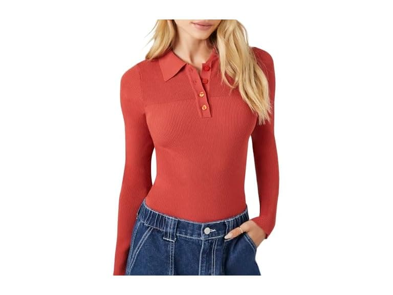 Forever 21 (M) Sweater-Knit Polo Shirt Bodysuit - Image 1