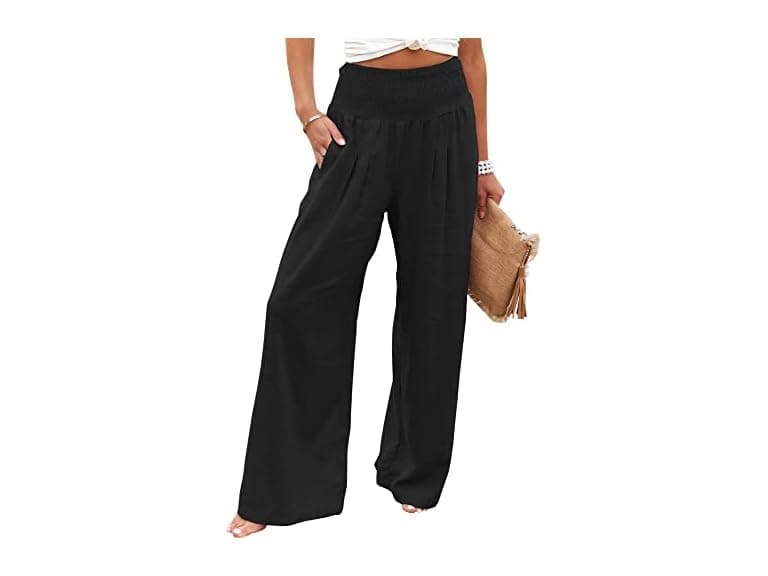 Winioder Women Linen Pants Elastic High Wide Pants - Image 1