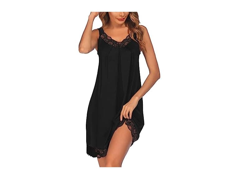 Ekouaer Women (M) Nightgown V-neck Lace Sleepwear - Image 1