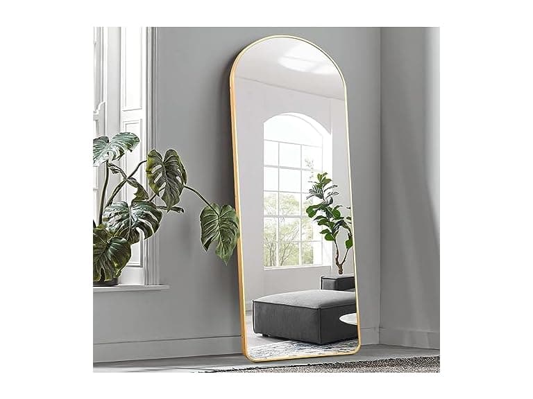 KIAYACI Arched Full Length Mirror Floor Mirror Gold 65 x 22" - Image 1