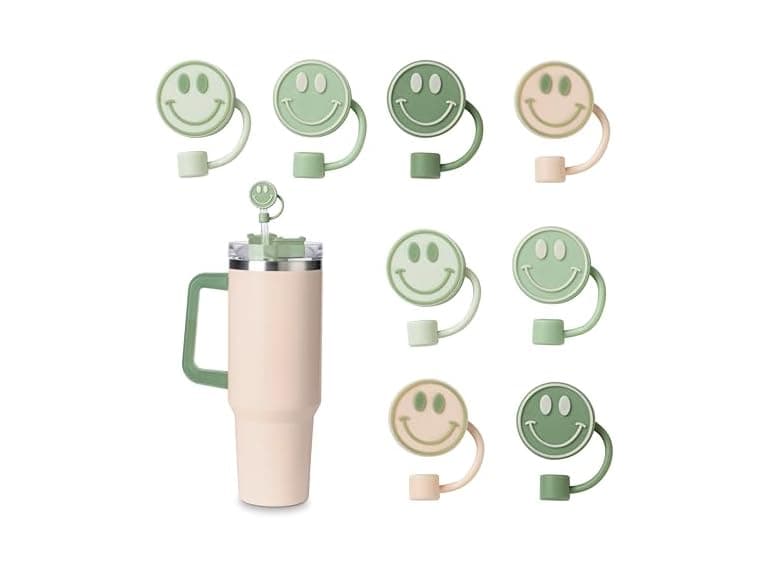 COOK WITH COLOR 8 PCS Straw Covers Straw Toppers Smiley - Image 1