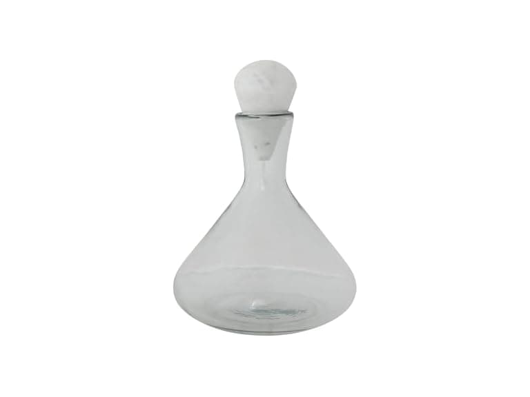 Creative Co-Op 2-Quart Hand-Blown Glass Decanter with White Marble Stopper, Clear - Image 1