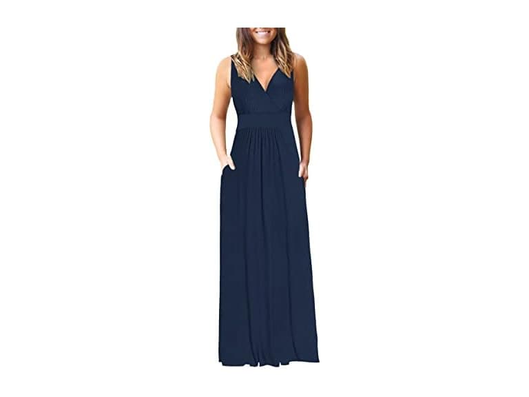 Auselily Women (M) Maxi Dresses Summer V Dress - Image 1