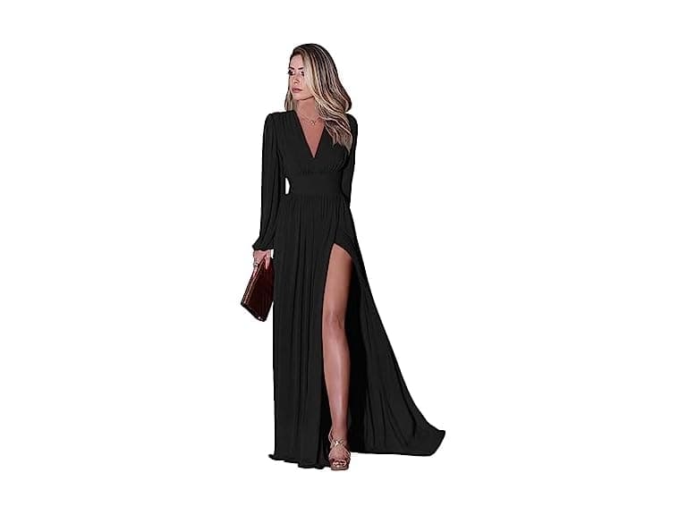 Miao Duo Women (6) V Neck Long Prom Dress - Image 1