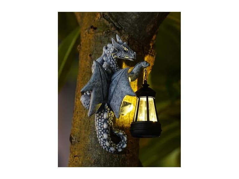 Goodeco 2 Pack Solar Dragon Tree Hugger Garden Statue Gray - Image 1