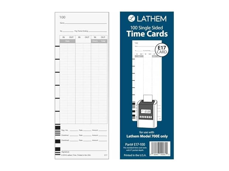 Lathem Model 700E Clock Single Sided Time Cards, White - Image 1