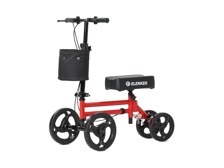 ELENKER Knee Scooter Economy Knee Walker with Dual Braking System for Injury or Surgery to The Foot, Ankle Injuries Dark Red (Open Box) - Image 1