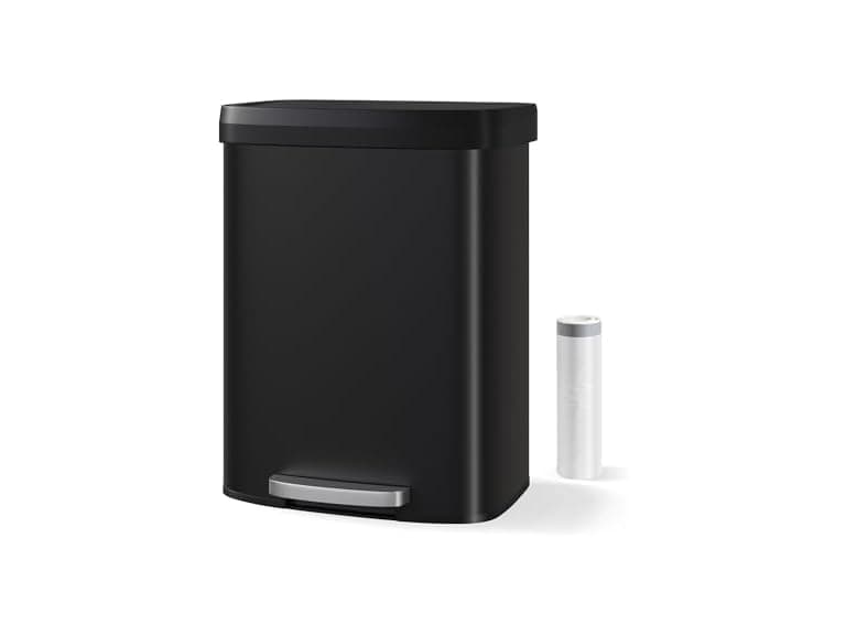 16 Gal/60L Stainless Steel Trash Can with Soft-Close Plastic Lid - Image 1