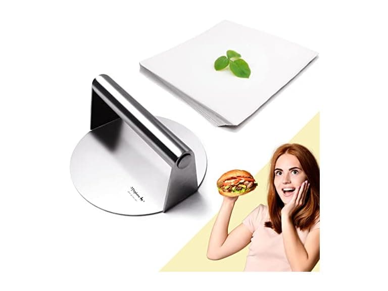 6.3" Smash Press Hamburger & 100 Patty Paper - Image 1