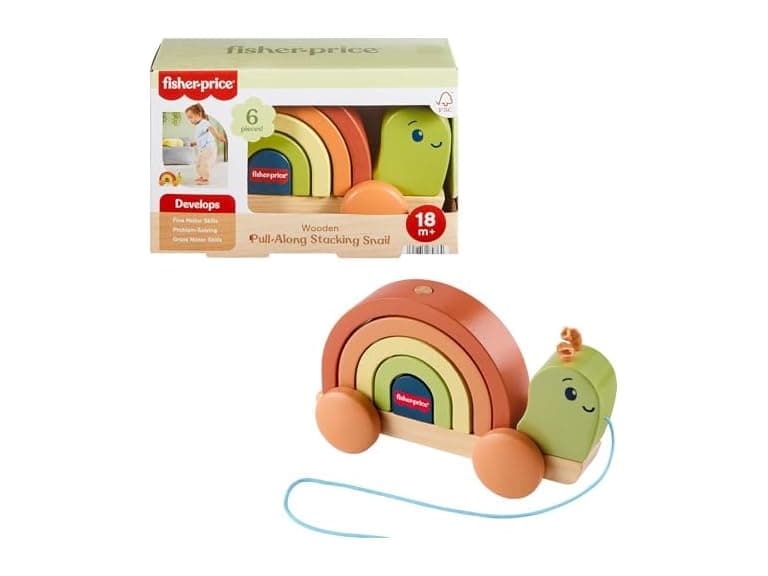 Fisher-Price Wood Toddler Toy Pull-Along Stacking Snail - Image 1