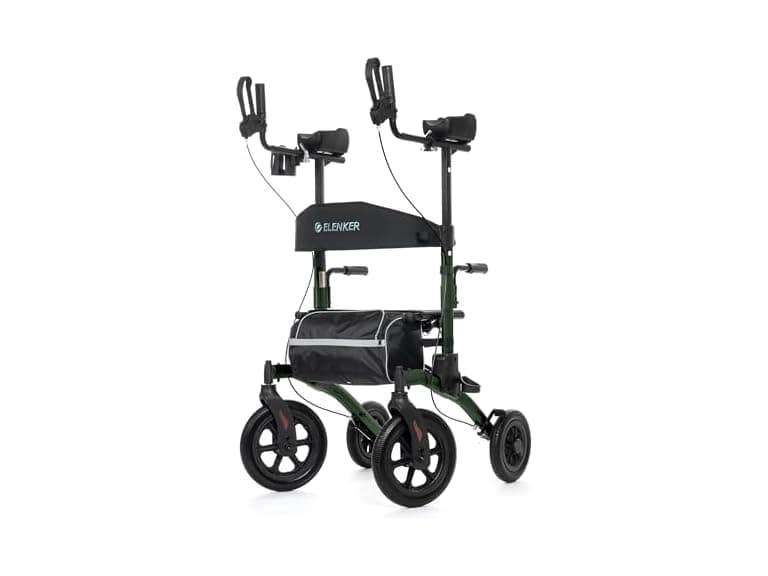 ELENKER All-Terrain Upright Rollator Walker, Stand up Rolling Walker with Seat, 12” Non-Pneumatic Tire Wheels, Compact Folding Design for Seniors, Green (Open Box) - Image 1