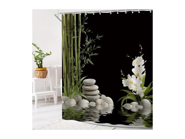 Bamboo Shower Curt Green Stone Meditation - Image 1