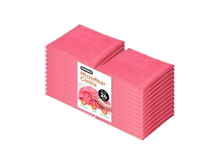 Superio Pink Microfiber Cleaning Cloth 24 Pack - Image 1