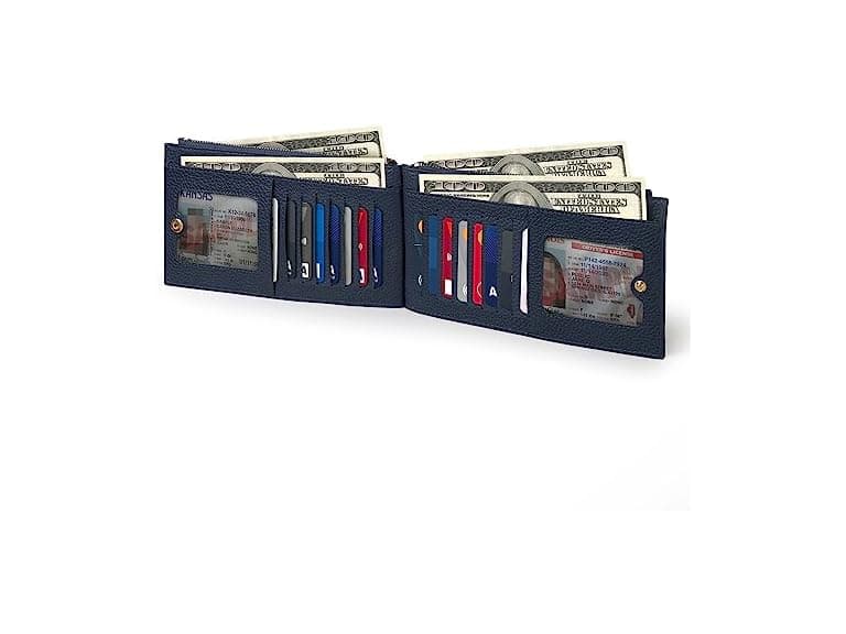 Leather Bifold Wallet Navy Blue RFID - Image 1