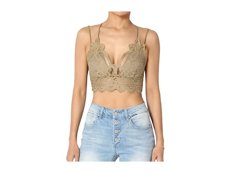 TheMogan Women (1X) Padded Lace Bralette Cross Top - Image 1