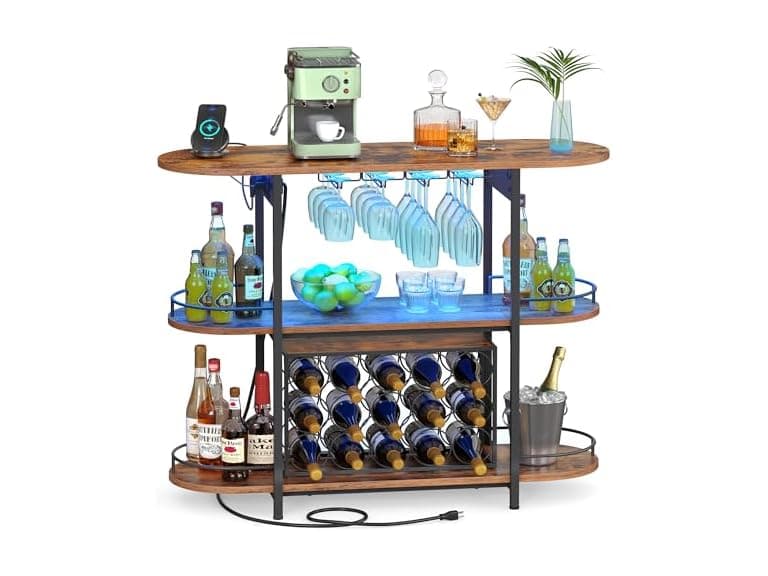 Bar Cabinet with LED Lights and Power Outlets - Image 1
