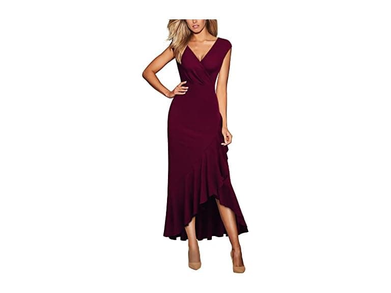 Miusol Women (S) Elegant V Neck Ruffle Split Dress - Image 1