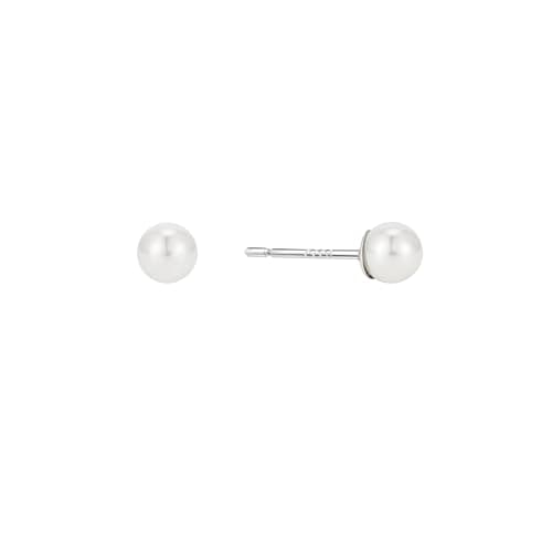 Sylph S999 Sterling Silver, White Pearl Earrings Round Stud Earring for Women, Hypoallergenic Earrings For Wedding Brides Jewelry Gift, 5MM - Image 1
