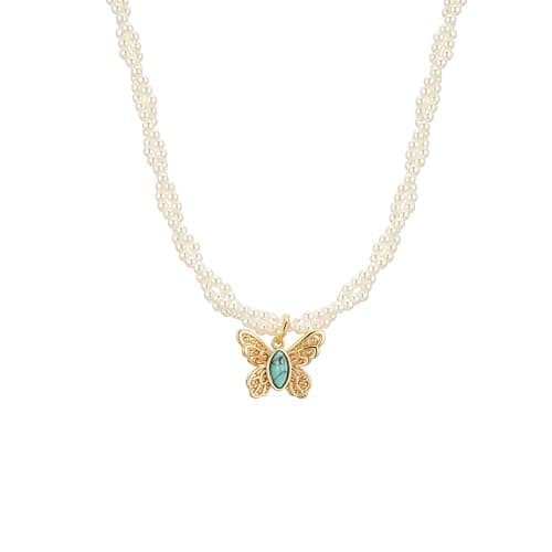 Sylph Double Layer Pearl Necklace with Butterfly Pendant Gold Pearl Choker Necklace Charm For Women Wedding Birthday - Image 1
