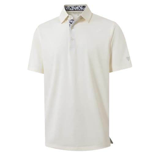 Golf Polo Shirts for Men Dry Fit Short Sleeve Performance Moisture Wicking Casual Solid Collared Men’s Polo Shirts Cream - Image 1