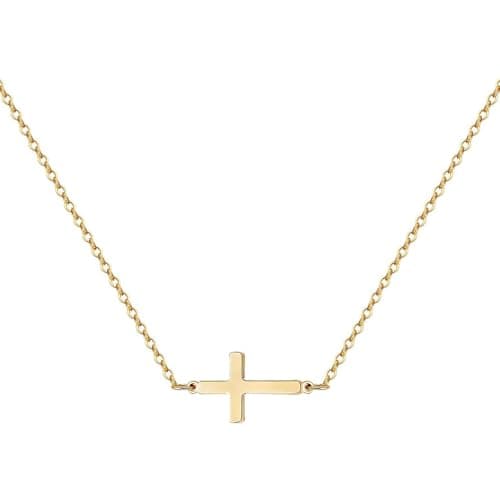 PNNY AMDA Gold Cross Necklace: 14K Gold Sideways Cross Necklace Pendant Small Simple Cute - Religious Gifts Faith Jewelry Easter Basket Stuffers (01 Sideways) XL-SZJ-HENG - Image 1
