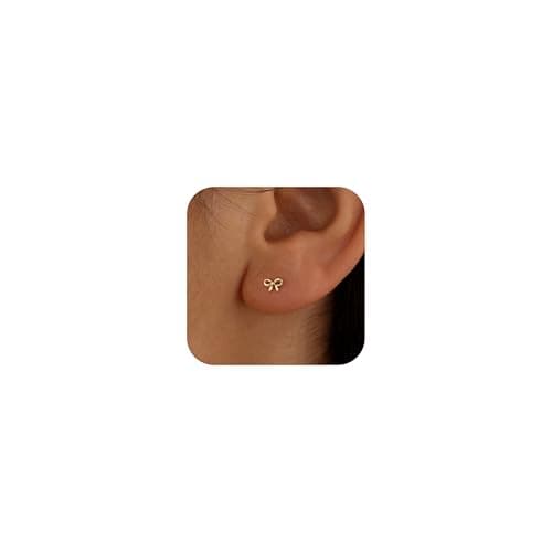 JIAOGE Bow Earrings for Women - Gold Studs Earrings for Women Jewelry Gold Earrings for Girls Cute Hypoallergenic Bow Earrings 6 7 8 9 10 11 12 Year Old Girl Birthday Gifts for Girls Stuff - Image 1