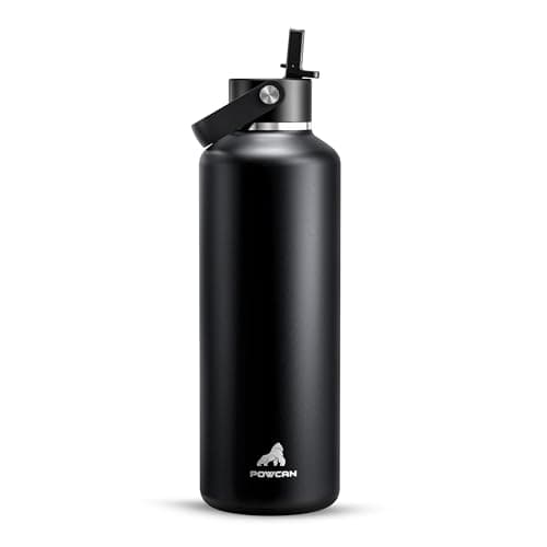 POWCAN 32 oz Insulated Water Bottle with Straw: Leakproof, Top Handle, Keep Cold 24H, BPA-Free, Double Wall Stainless Steel Water Bottle for Travel, Sport, Gym, Outdoors, Camping (Midnight Black) - Image 1