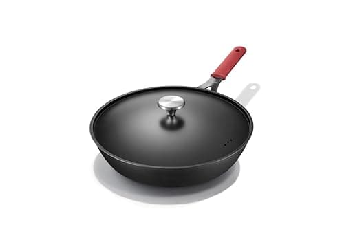 Yonida Carbon Steel Pan, 12 Inch Nonstick Frying Pan Skillet with Lid, Pre-Seasoned Carbon Steel Cookware with Removable Silicone Handle Holder, Indoor/Outdoor, Induction & Oven Safe - Image 1