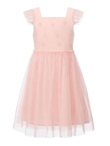 ALLOVIN Girls & Toddlers Embroidered Summer Soft Tulle A-Line Birthday Party Dress Ruffle Sleeve Flower Girl Dress | Pink | 5 Years - Image 1