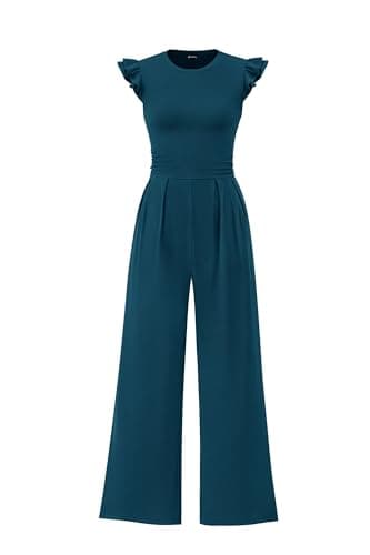 PRETTYGARDEN Summer Jumpsuits for Women Dressy 2026 Fashion Ruffle Cap Sleeve Romper Crew Neck Rib Knit One Piece Outfits (Lake Blue,Medium) - Image 1